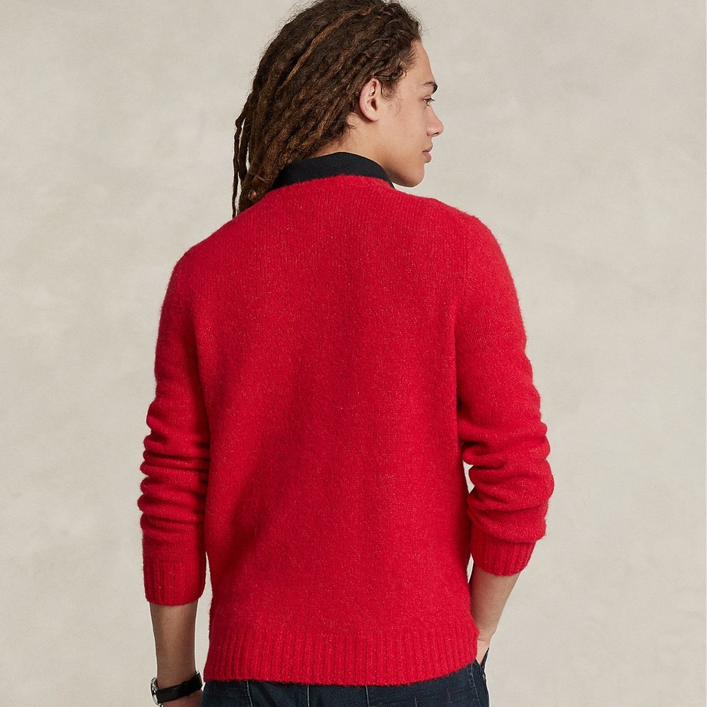 Polo By Ralph Lauren Red Mens Merino Angora Pullover Cable Knit Sweater Sz Large - Picture 2 of 7